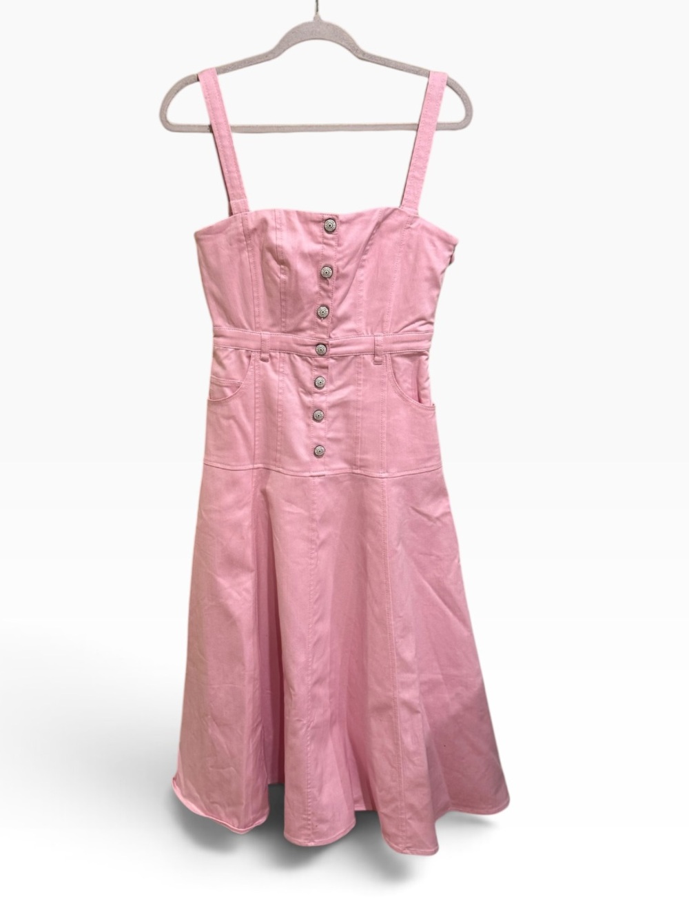 NWT cinq a sept Pink Button-Front Midi Dress with Flared Skirt